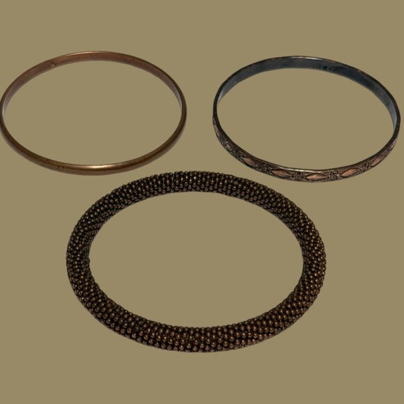 3 vintage copper bangle bracelets - Picture 1 of 17